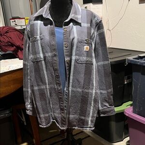 Carhartt women’s Blue and Gray Plaid Shirt Jacket